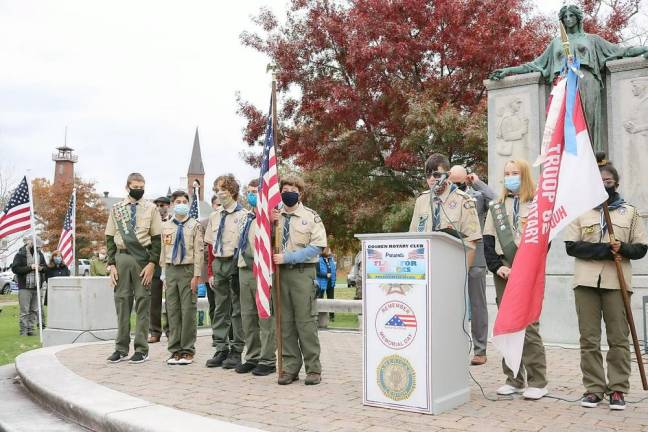 Kevin Palacino, scoutmaster of Boy Scout Troop 62, coordinated its participation with that of Cub Scout Troop 62. Scout Michael Lombardi played Taps.