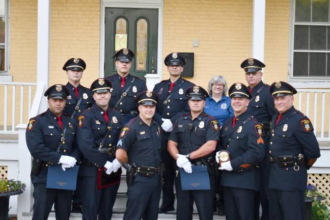Front, left to right: Ptl. Anthony Pirillo, Sgt. David Yates, Sgt. Gregory Kelemen, Ptl. Jeremy Harter, Sgt. Ryan Rich, Chief James Watt