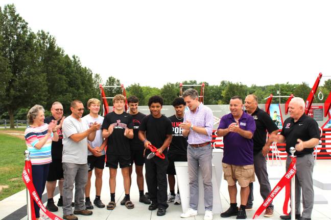 Sen. Skoufis joins Port Jervis community members for the opening of a fitness court at Port Jervis High School.