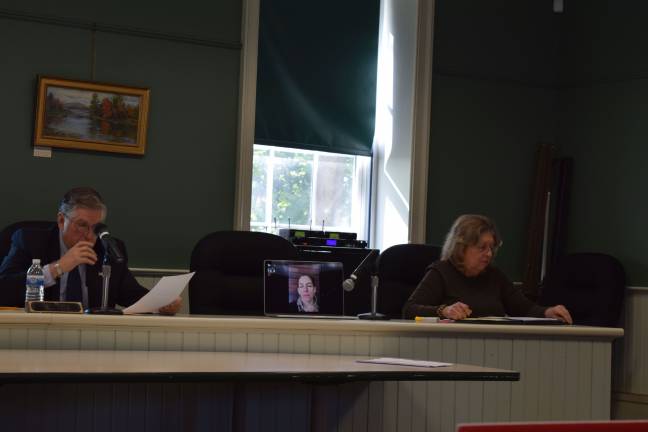Photo by Erika Norton The Goshen Town Board held an emergency meeting on Wednesday to discuss a petition for a referendum regarding Legoland. Council Member Melissa Gallo participated via video conference from Baton Rouge, La.