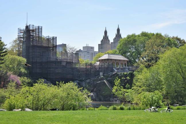 Belvedere Castle, last renovated in 1983, is again being restored. The work will include the recreation of a wood tower, the replacement of windows and doors according to historic design and of interior bluestone floors, among other renovations and upgrades. Work will keep the castle closed until next year. Photo: Michael Garofalo