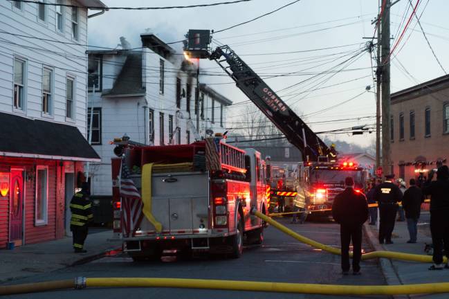 Goshen, NY Jan 13 2018. Multi-dwelling house fire on the corner of New Street and Greenwich Avenue.