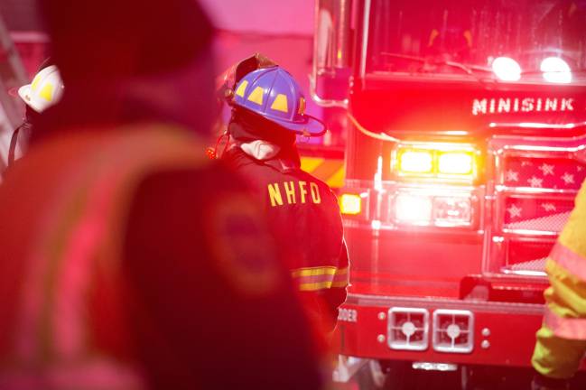 Goshen, NY Jan 13 2018. Firefighters, Village Police Dept and Emergency medical teams respond to the fire.