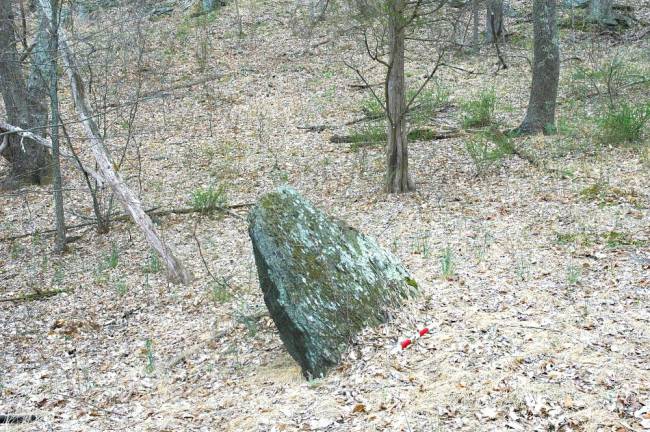 An example of a “Manitou stone,” or round-topped standing stone. This one measured about four feet in each direction, found in the Bushkill, Pennsylvania area.