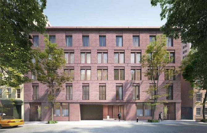 This design by David Chipperfield Architects for a proposed six-story condo building at 11 Jane St. to be built on the footprint of an existing two-story garage was approved by the Landmarks Preservation Commission last week.