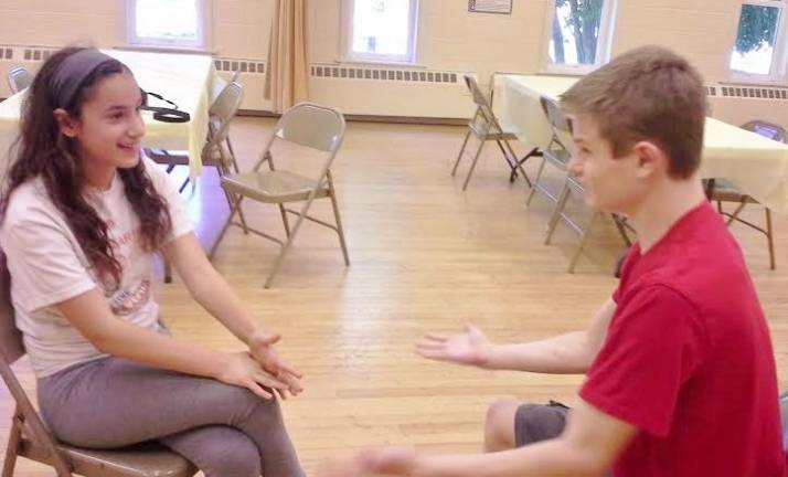 Melissa Iannucci of Monroe and Nick Barao of Chester engage in the repetition exercises of Sanford Meisner. (Photo provided)