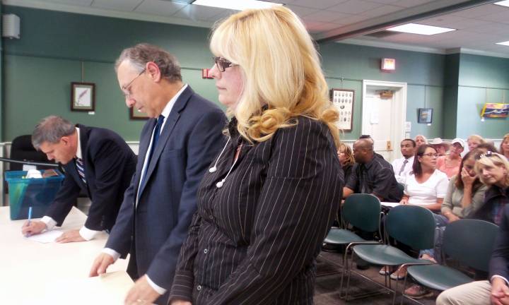 Jeanne Ryan, owner of Argus Farm, at a hearing in September, with Andy Kass, Executive Assistant District Attorney for Orange County, and Michael Sussman, Jeanne Ryan's attorney (Photo by Frances Ruth Harris)