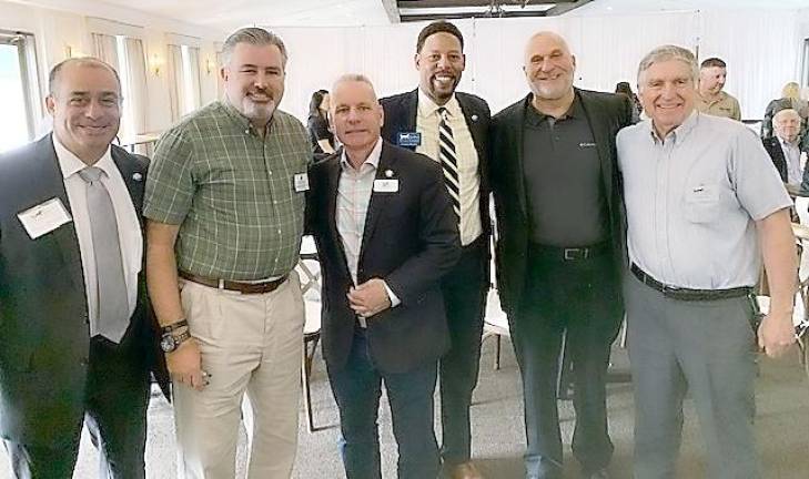 Men at Breakfast: Mike Mazzuca (Wallkill Valley Federal), Mike Rundle (Hudson Valley Investment Advisors), Scott Perry( Atlas Security), Charles Walwyn (Wallkill Valley Federal), Mark Kalish (Ameriprise Financial) and George Lyons (GOVAC).