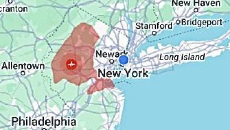 An earthquake with a 4.8 magnitude felt throughout the Northeast on Friday morning, April 5 was traced to Whitehouse Station, N.J., about 45 miles west of New York City. (Photo courtesy of earthquake.usgs.gov)