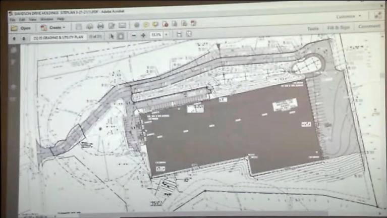 A map of the proposed Davidson Drive Holdings warehouse, as projected at the Chester planning board meeting.