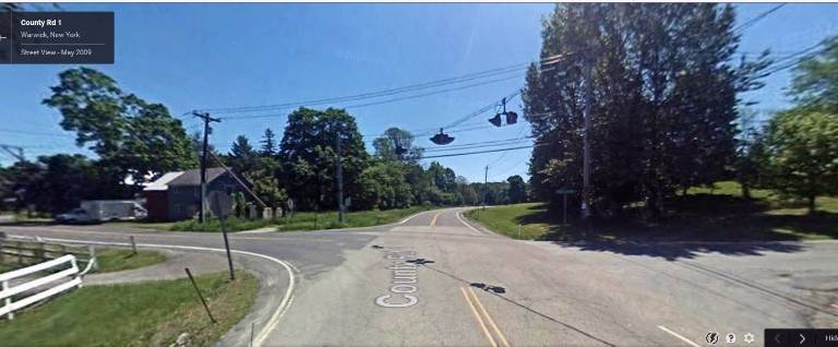Google Maps This 2009 image from Google Maps shows the intersection of County Route 41 (Union Corners Road)/Blooms Corners Road and County Route 1 and 1A in the hamlet of Edenville looking east.