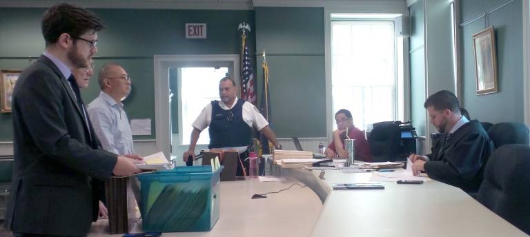 Standing before Judge Rory Brady, from left: James Kilcullen, investigator with the Hudson Valley SPCA Law Enforcement Division in New Windsor; David Kempinger, Orange County Assistant District Attorney; and Peter Yan, the defendant, who appeared without counsel. (Photo by Frances Ruth Harris)
