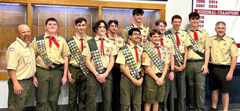 Ten members of Troop 63 in Goshen earned their Eagle Scout ranks on June 17, 2023.