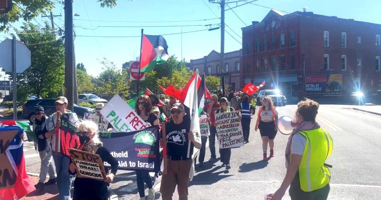 Demonstrators in Middletown march in support of Palestinians and in remembrance of the Nakba.