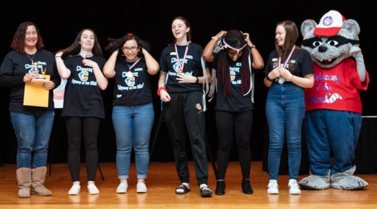 Chester Academy's Classics...The Effective Detective Division 3 team wins first place. Left to right: Coach Cynthia Acevedo, Carolyn Harvey, Isabella Acevedo, Alexandria Cox, Autumn Tyler, and Aurora Meinsen