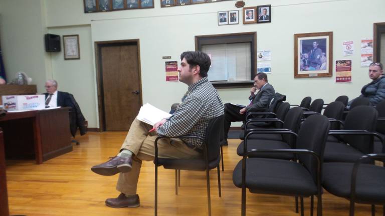 Ryan Fellenzer, engineer for the electrical business at 191 Lehigh, at a planning board meeting in April (Photo by Frances Ruth Harris)