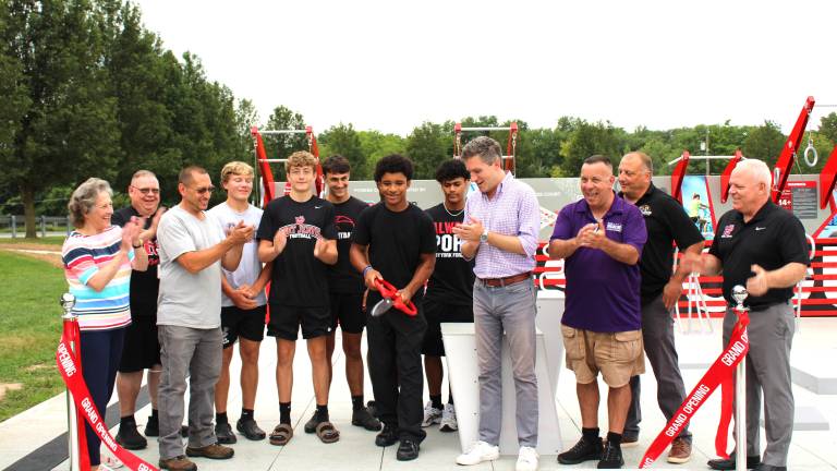 Sen. Skoufis joins Port Jervis community members for the opening of a fitness court at Port Jervis High School.