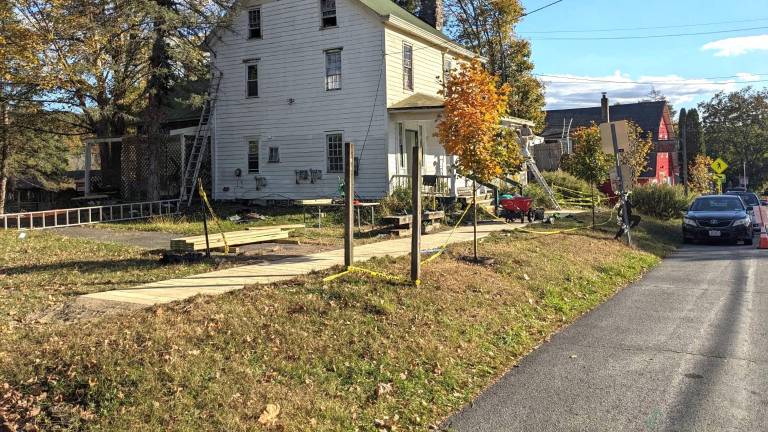 The new boardwalk, paid for by local business owners Faron Peckham and Stephanie Miranda, during repair construction.