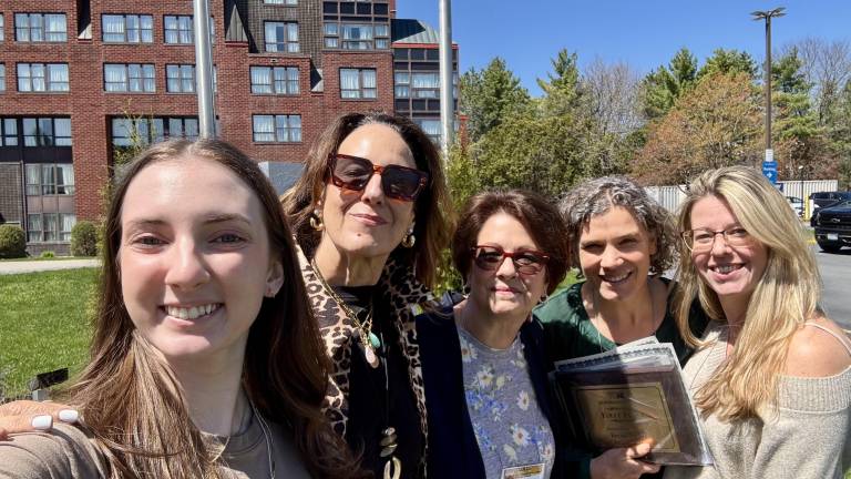 The Straus News team leaves the New York Press Association with awards from the Better Newspaper Contest. Left to right: Megan Bowen, Rose Miller, Terry Reilly, Becca Tucker and Christina Scotti. Photo: Megan Bowen