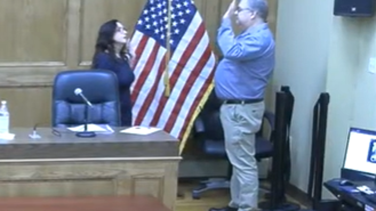 Stephen Diffley takes his oath of office as a new councilman for the Chester town board.