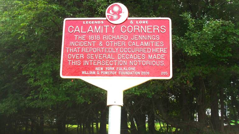 The latest marker commemorates “Calamity Corners, the site of numerous incidents of misfortune that include America’s first murder for hire.