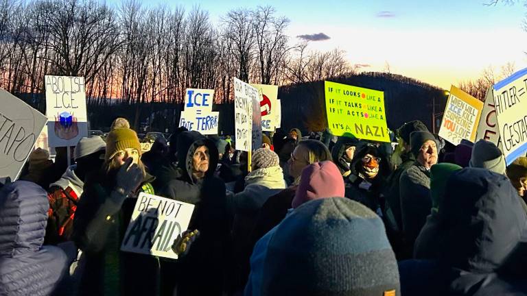 Protesters outside Chester Commons on Jan. 29 to rally against a proposed ICE processing facility that could hold up to 1500 people.
